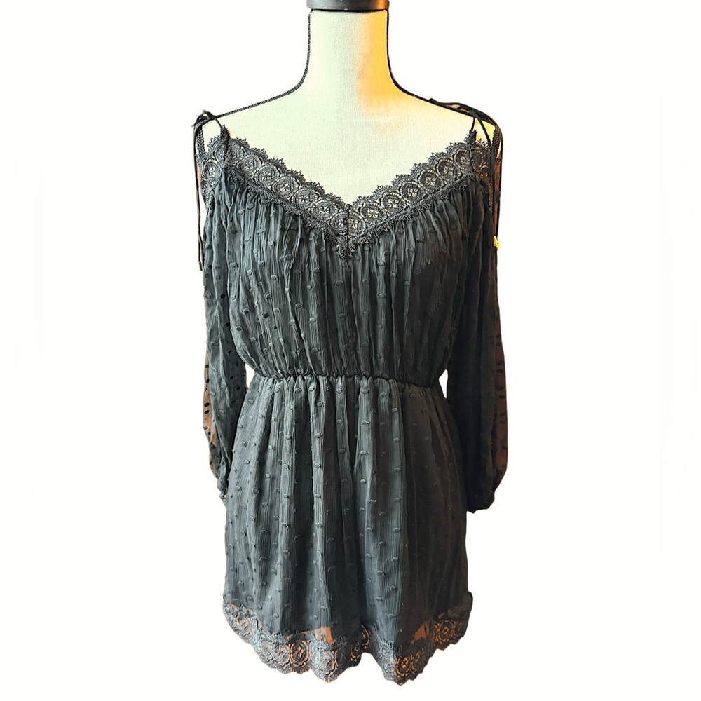 Zimmermann Black Silk Lace Trim Romper V Neck Long Sleeve Size 1 Small - Picture 3 of 13